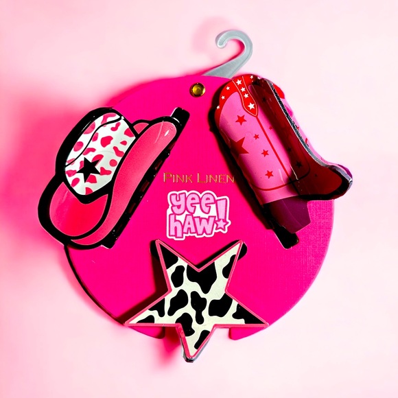 Pink Linen Yee Haw! 3-pc Hair clips - Picture 1 of 5